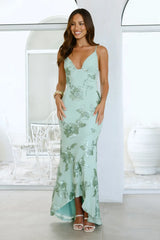 Evening Bloom Mesh Maxi Dress Sage