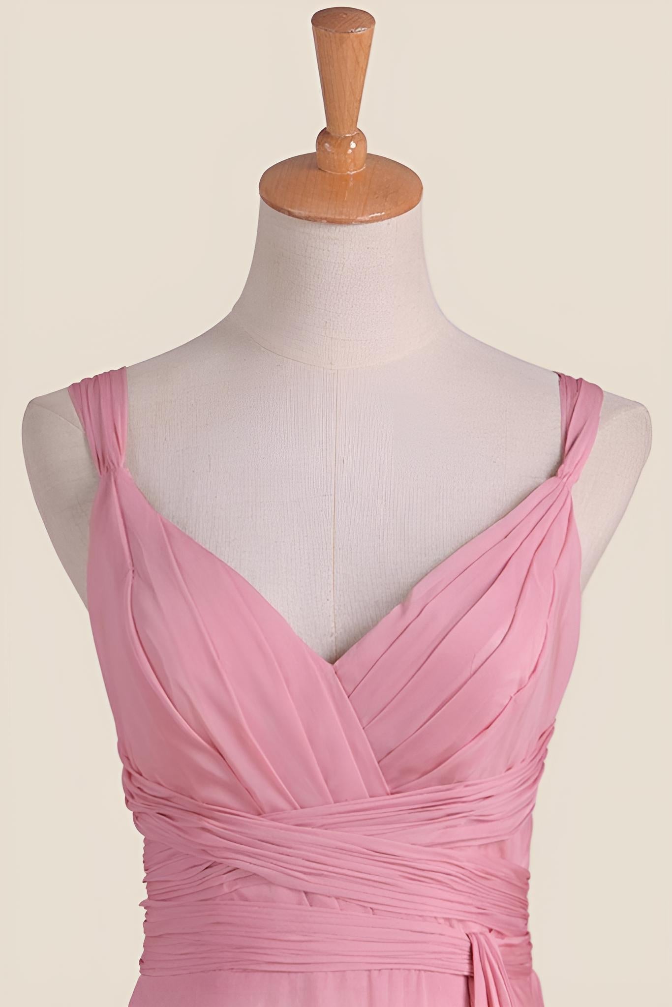 Blush Pink Empire Pleated Chiffon Long Bridesmaid Dress