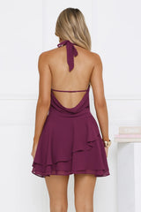 Be There Tonight Halter Mini Dress Plum