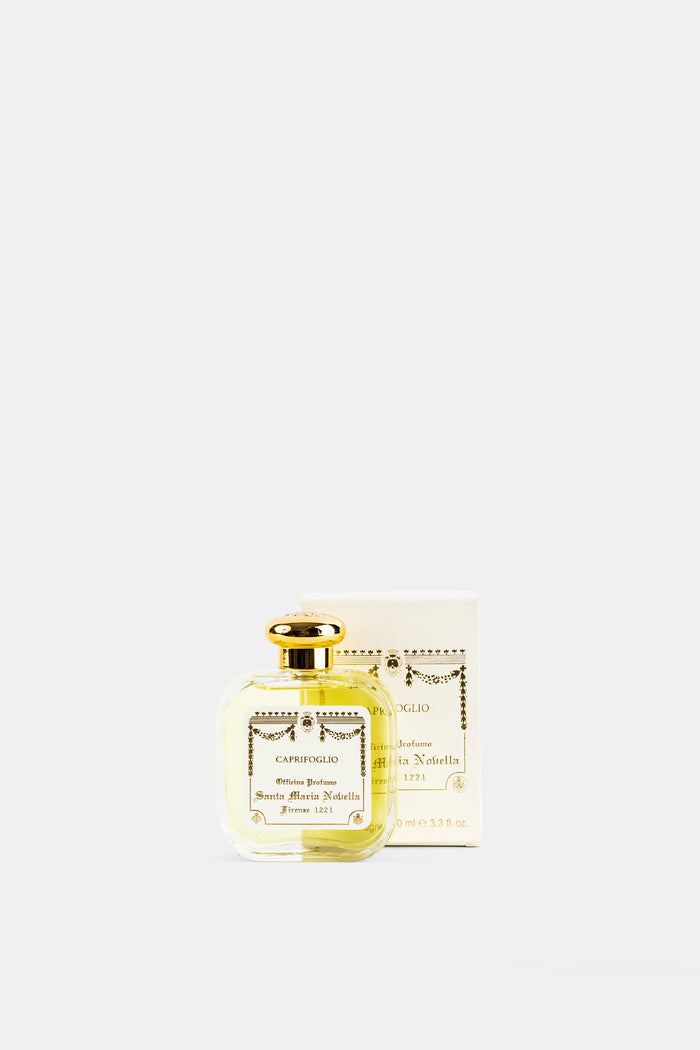 Santa Maria Novella Caprifoglio coffret eau de cologne luxe étiquette dorée bouchon métal et boîte crème 100ml