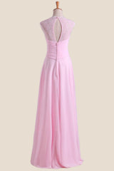 Pink Chiffon Twisted Chiffon Long Bridesmaid Dress