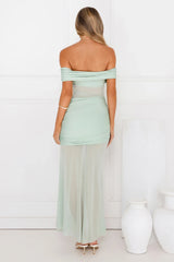 Dewdrop Dream Off Shoulder Mesh Maxi Dress Sage