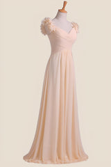 Champagne Pleated Chiffon A-line Long Bridesmaid Dress