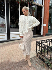 Charlene Beige Plaid Midi Skirt