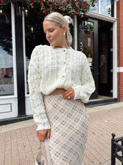 Charlene Beige Plaid Midi Skirt