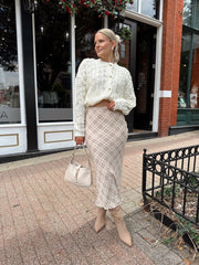 Charlene Beige Plaid Midi Skirt