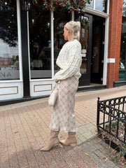 Charlene Beige Plaid Midi Skirt