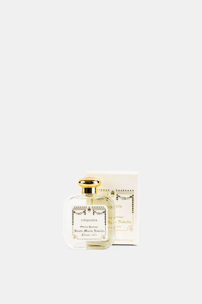 Santa Maria Novella Cinquanta cologne coffret crème et or avec flacon verre bombé bouchon doré femme