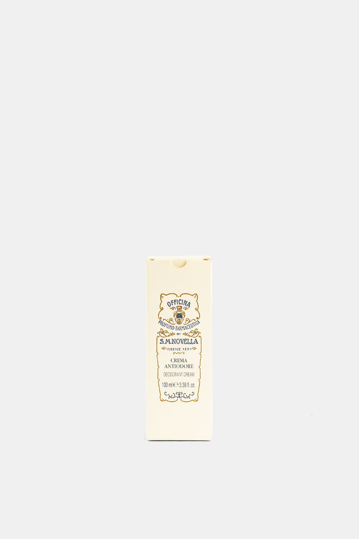 Santa Maria Novella Crema Antiodore boîte carton ivoire fond blanc étui déodorant luxe 100 ml Firenze 1221