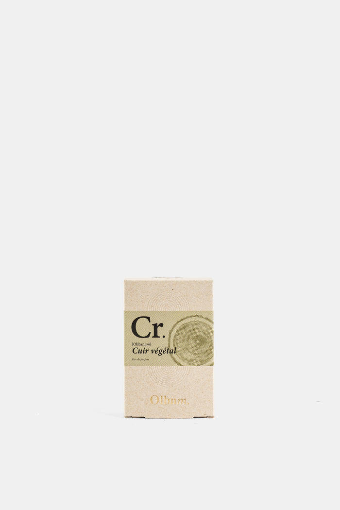 Boîte packaging eco-responsable Olibanum Cuir Végétal eau de parfum papier naturel texturé étiquette olive