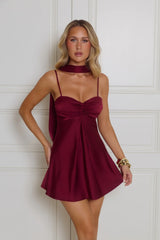 Diva Energy Satin Mini Dress Wine