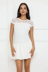 Downtown Diva Lace Bubble Mini Dress White
