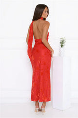 Bloomlight Halter Maxi Dress Red