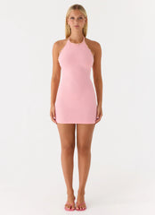 Aeline Knit Halter Mini Dress - Pink