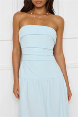 Effortlessly Posh Strapless Midi Dress Blue