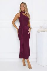 Aurora Elegance One Shoulder Mesh Maxi Dress Plum