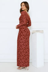 Aurora Lullaby Off Shoulder Maxi Dress Rust