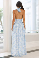 Drenched In Sunshine Halter Maxi Dress Blue
