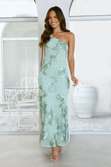 Evening Charm One Shoulder Maxi Dress Sage