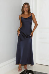 Brilliant Belle Satin Maxi Dress Navy