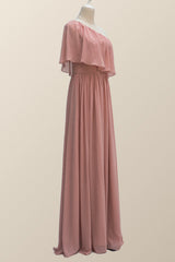 One Shoulder Blush Pink Chiffon Crepe Bridesmaid Dress