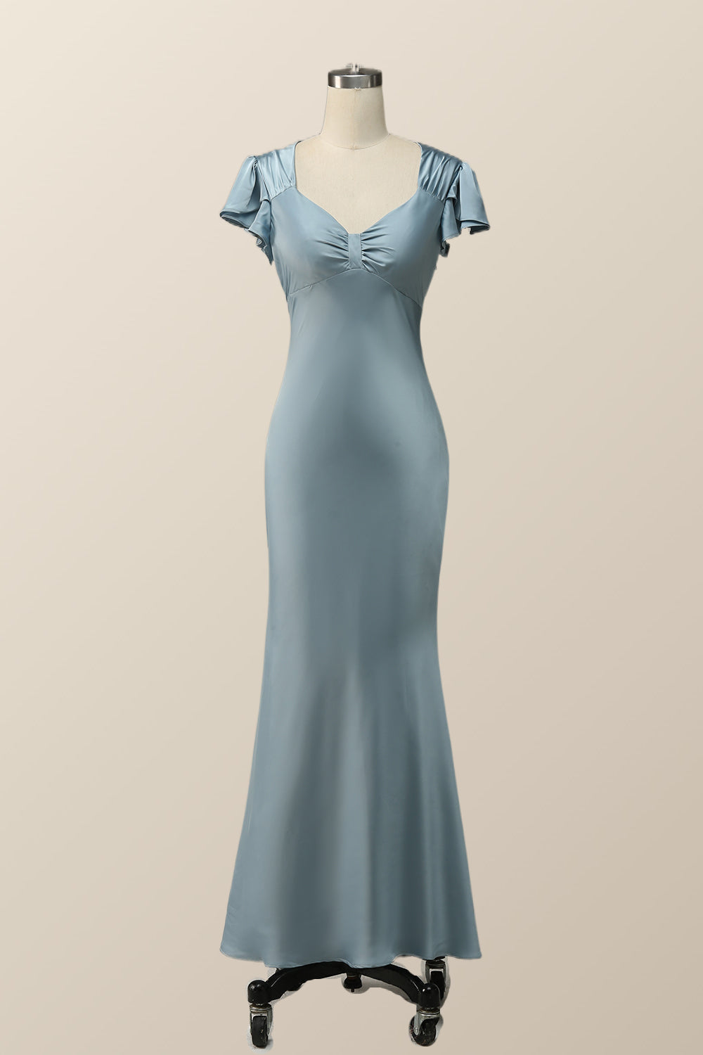 Flare Sleeves Blue Mermaid Long Bridesmaid Dress