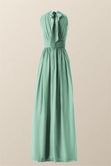 High Neck Mint Green Chiffon A-line Bridesmaid Dress