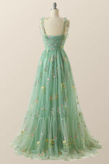 Blue A-line Embroidered Long Formal Gown