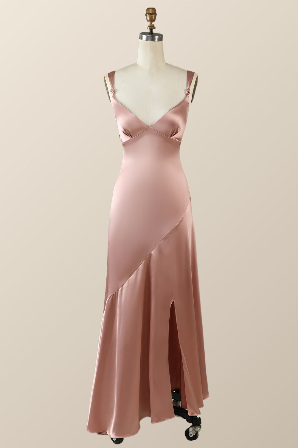 Blush Pink Silk Sheath Long Dress with Slit