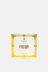Santa Maria Novella tablettes de cire Fresia emballage cartonné cadre jaune vif ornements floraux noirs fond ivoire
