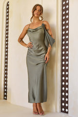 Glow Up Moment Satin Maxi Dress - Olive