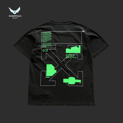 Off - White Green Text Label Tee – Black - ESSENTIALS EGYPT