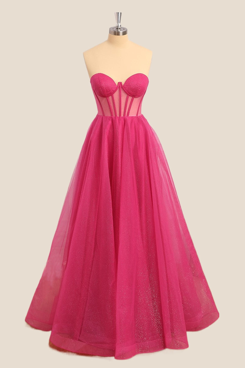 Hot Pink Corset Sweetheart A-line Long Formal Dress