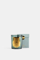 Trudon La Figuerie bougie 270g avec son coffret bleu céladon et pastille dorée, vue ensemble