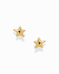 A pair of Libbie Puffy Star Studs by Mod + Jo, featuring a star-shaped design, are displayed on a plain white background. These hypoallergenic earrings are expertly crafted and gold plated for a radiant finish.
