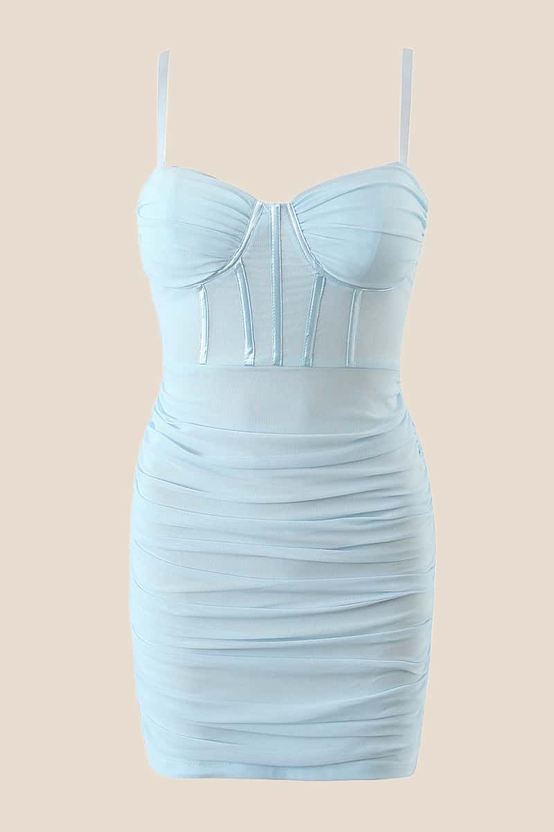 Light Blue Corset Ruched Tight Mini Dress