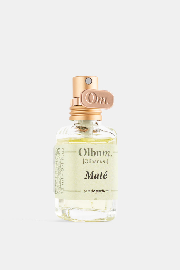 Olibanum Maté parfum femme flacon carré vaporisateur rosé doré étiquette verte pâle 12 ml