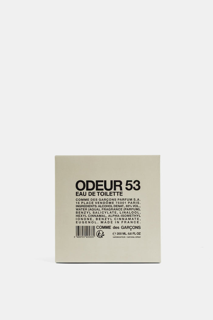 Comme des Garçons Parfums Odeur 53 EDT 200ml verso boîte ingrédients liste composition fond neutre