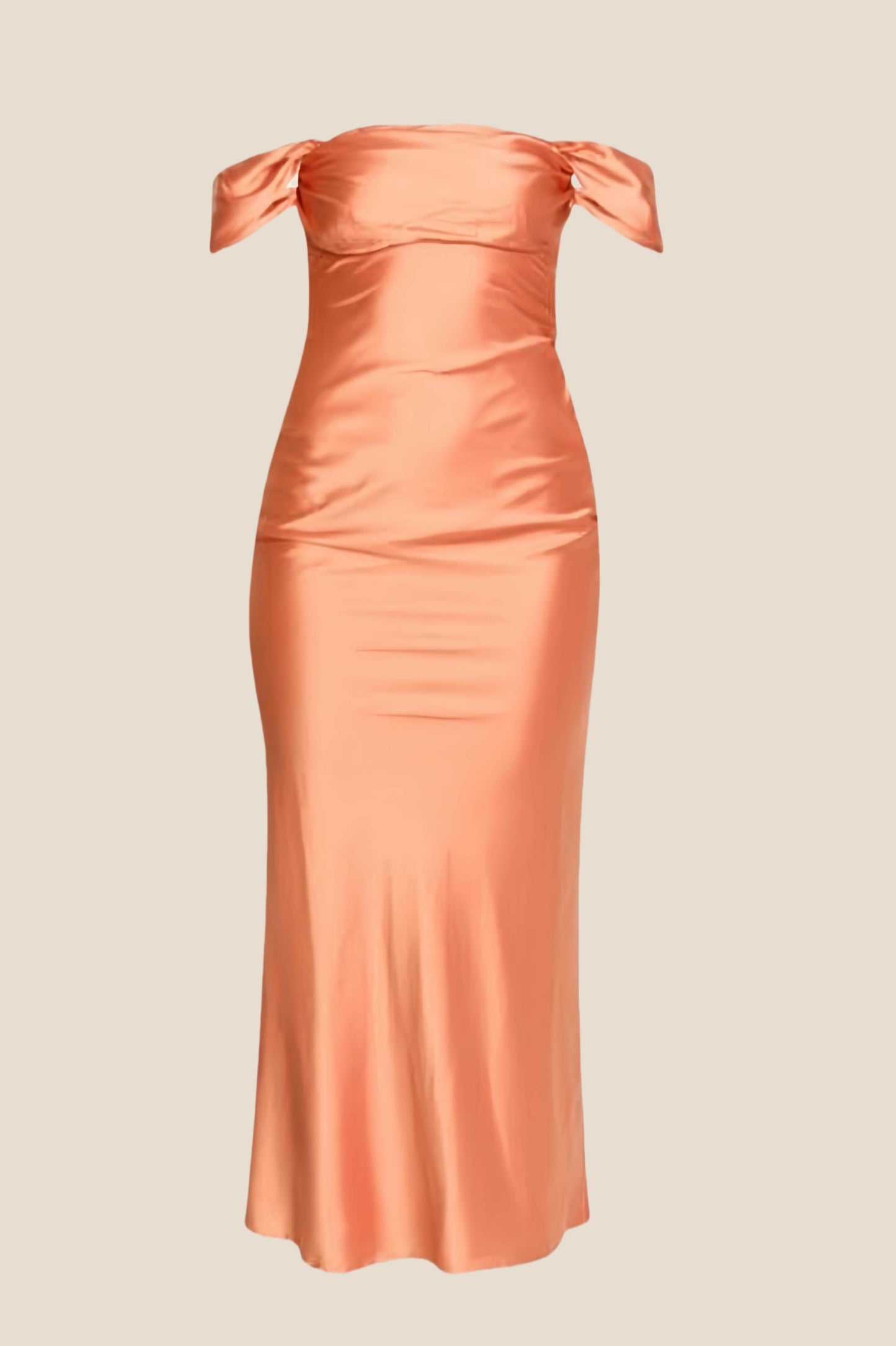 Off the Shoulder Orange Soft Satin Fitted Dress