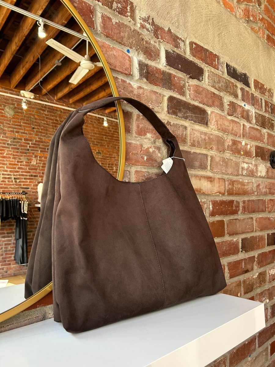 Pacey Chocolate Suede Shoulder Bag