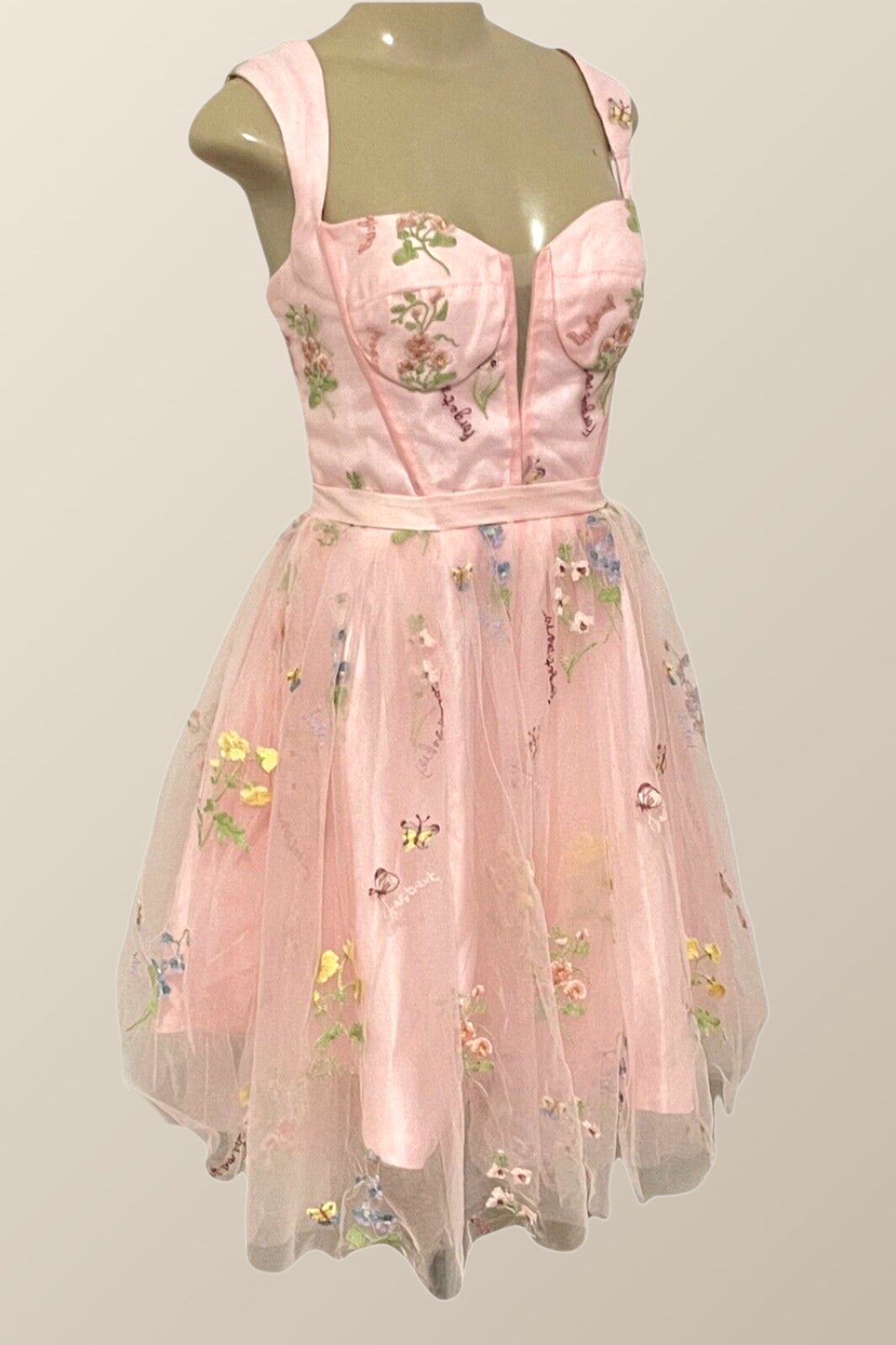 Cap Sleeves Pink Floral Short Prom Dress