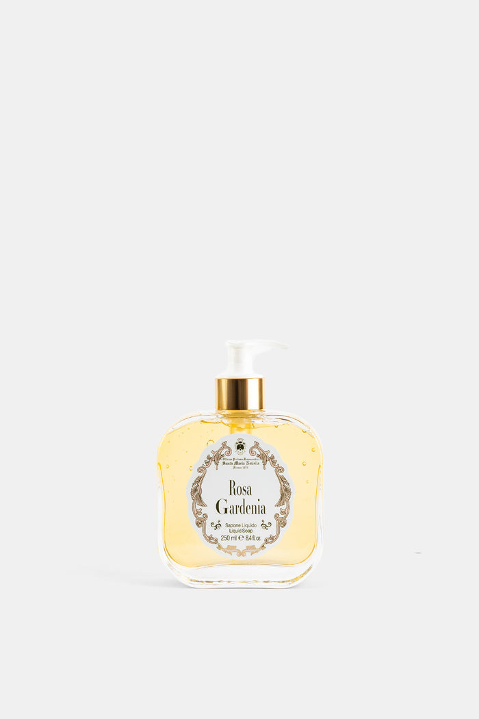 Santa Maria Novella savon liquide Rosa Gardenia 250ml flacon verre doré ambré pompe luxe floral