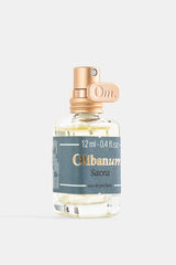 Olibanum Sacra flacon parfum format voyage étiquette bleu ardoise pompe cuivré rosé 12 ml