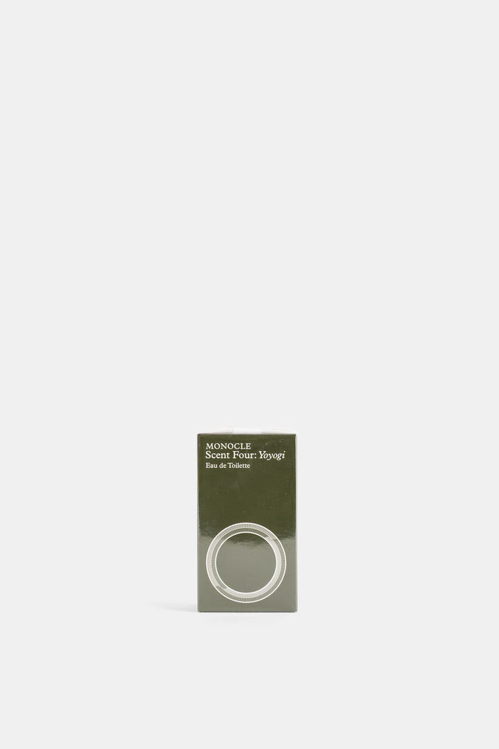 Comme des Garçons Parfums Yoyogi EdT packaging vert militaire brillant avec cercle gravé blanc en relief