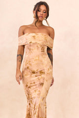 Serina Flocked Mesh Maxi Dress - Nude