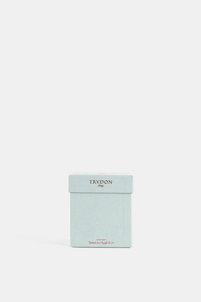 Trudon Solis Rex packaging boîte fermée coloris bleu céladon inscription dorée 1643 fond épuré