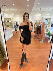 Soren Black Sequin Off Shoulder Mini Dress