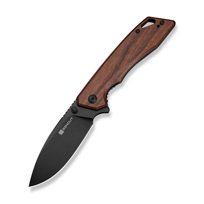 Stratex Flipper & Thumb Stud Knife Guibourtia Wood Handle (3.17"" Black 9Cr18MoV Blade) | SN-S25055-3