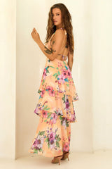 Sunlit Candy Tiered Chiffon Maxi Dress - Yellow
