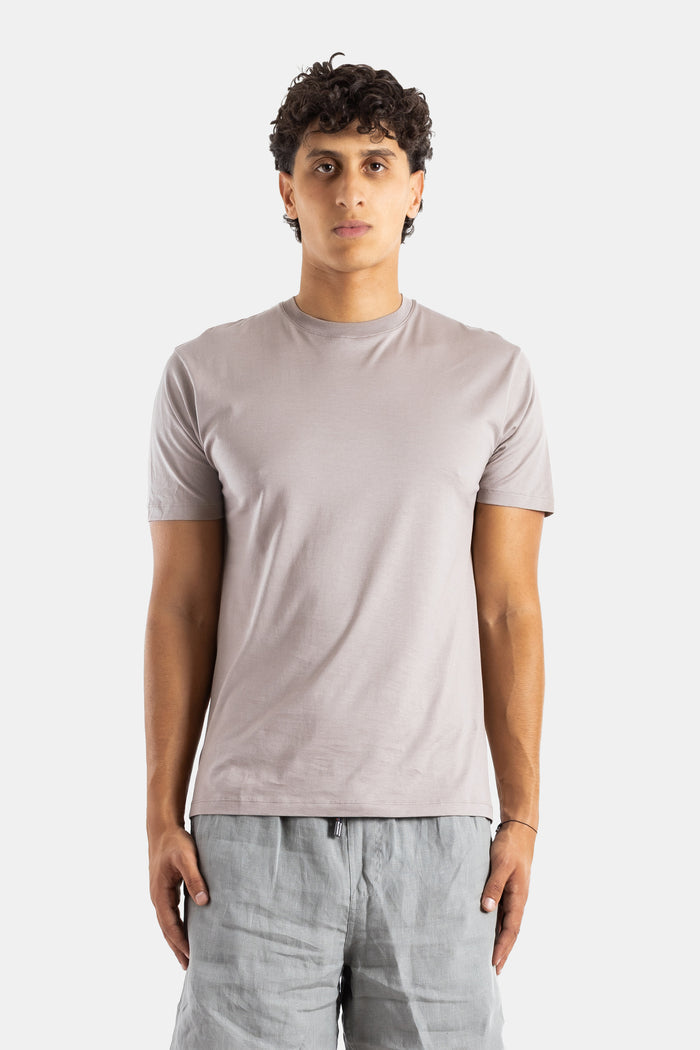 Handvaerk t-shirt col rond coton Pima gris grès coupe ajustée minimaliste homme SS26